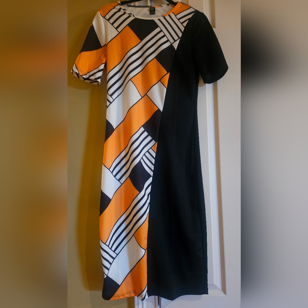 Stylish Black and Orange Geometric Dress